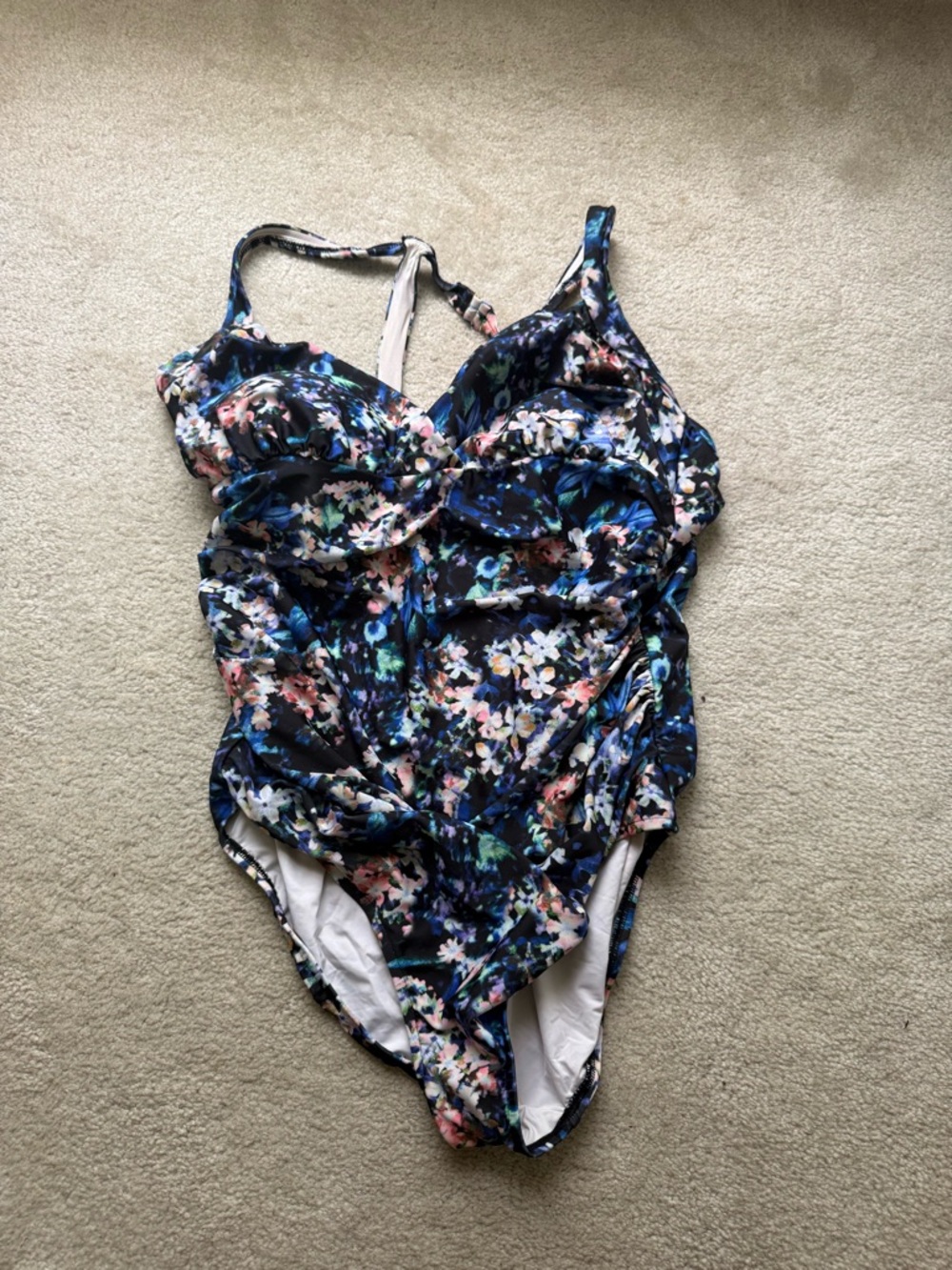 Badgley Mischka Navy Floral One-Piece Swimsuit with Multicolor Print